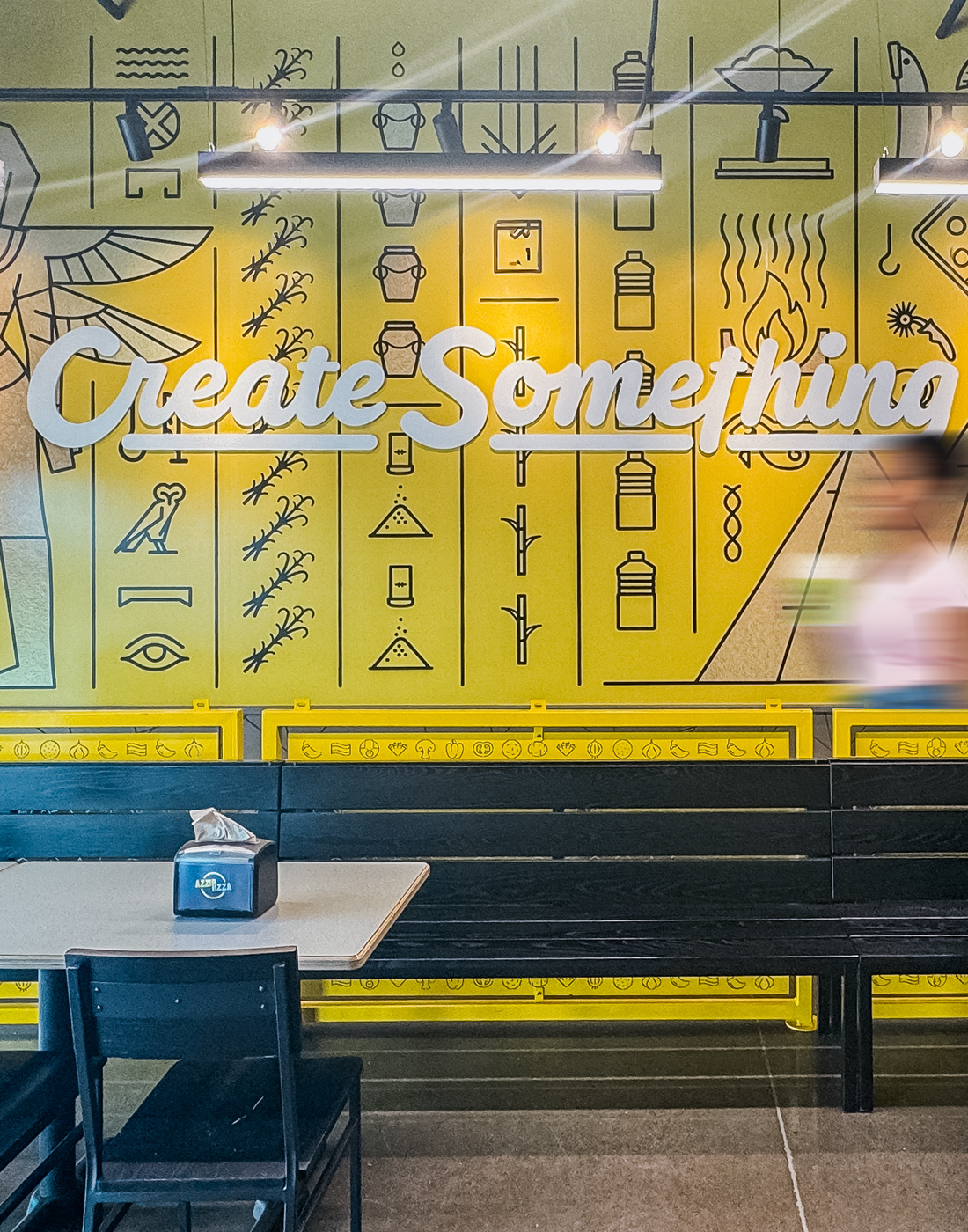 Azzip Pizza interior wall graphic with dimensional letters.