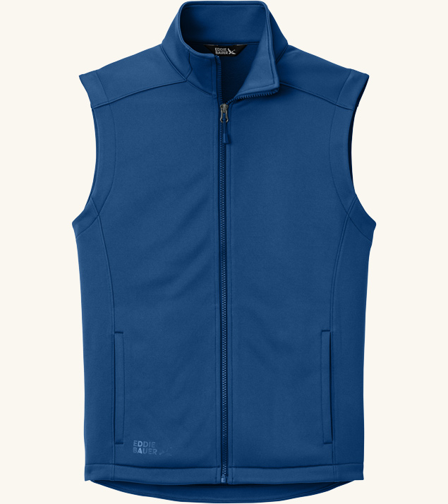 Blue sleeveless zip-up vest.