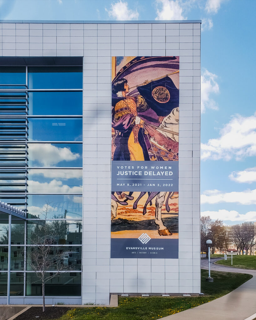 Large exterior vinyl wrap at Evansville Museum.