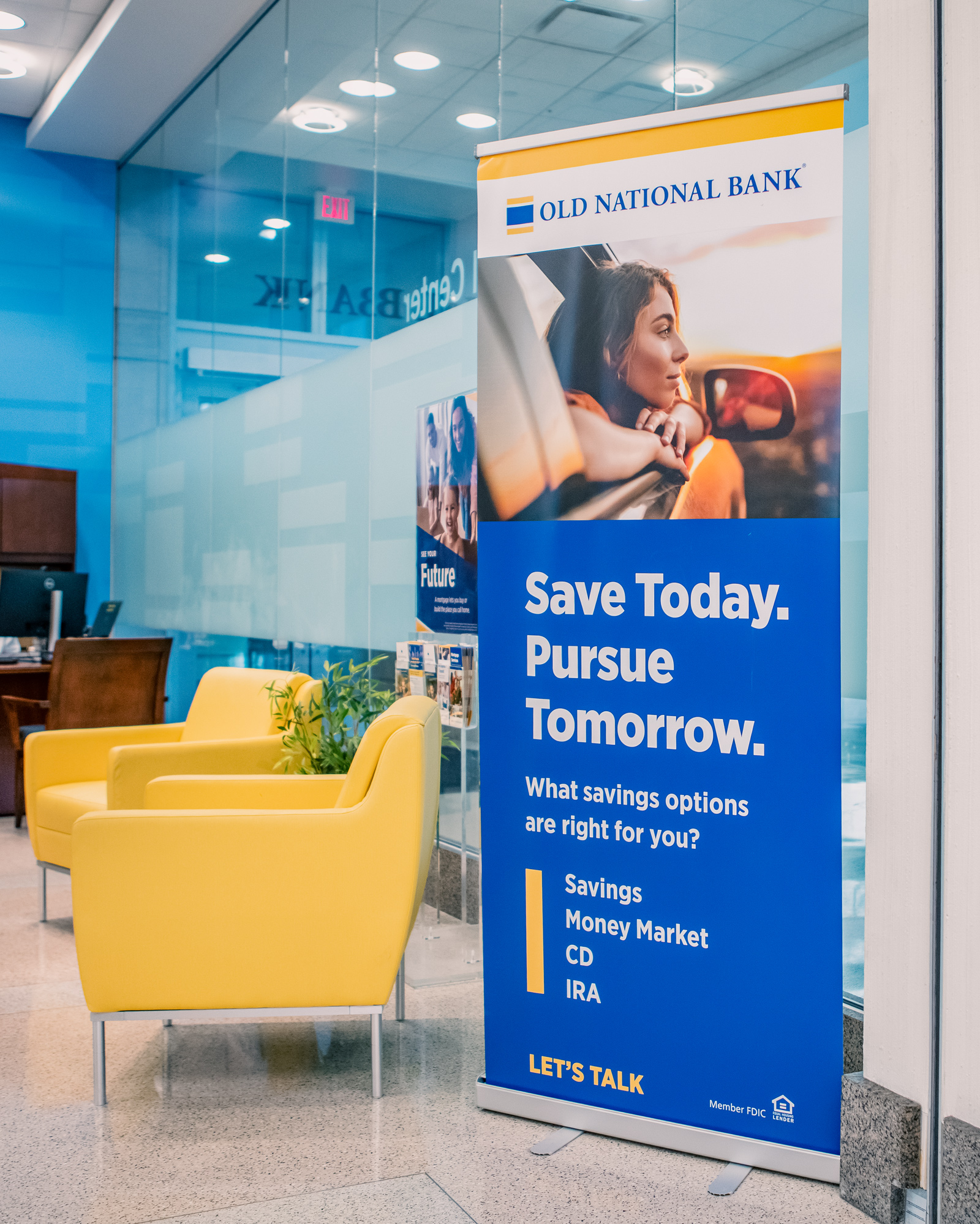 Old National Bank vertical retractable banner.
