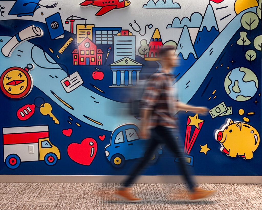 USI learning center wall mural graphics.