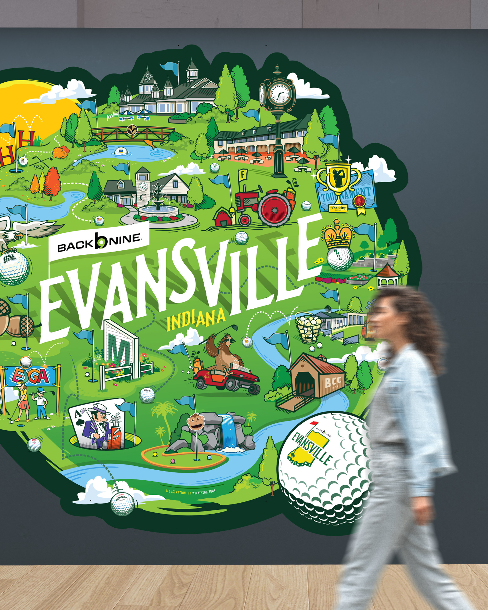 Back Nine large wall mural illustration.