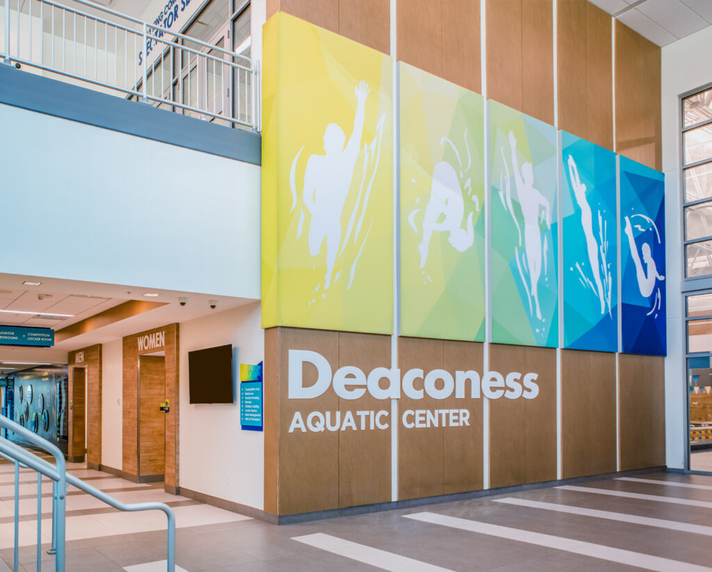 Large wall graphics at Deaconess Aquatic Center.