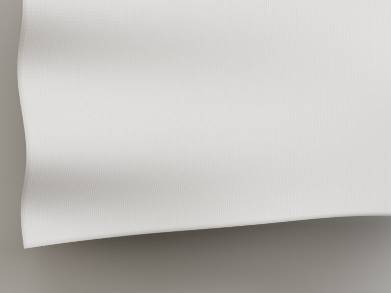 White banner fabric hanging with a gently curved lower edge.